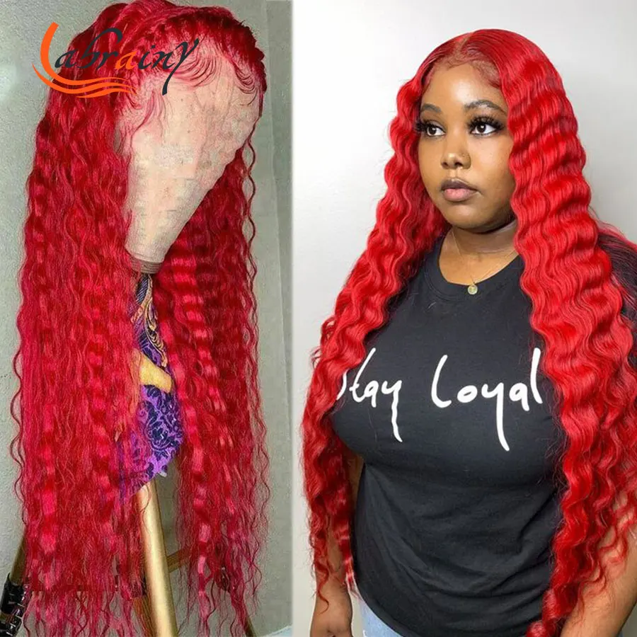 

30 Inch Body Wave Red Lace Front Human Hair Wigs Glueless Burgundy Hd Transparent Lace Frontal Wigs 99J Curly Pre Plucked13X6x1