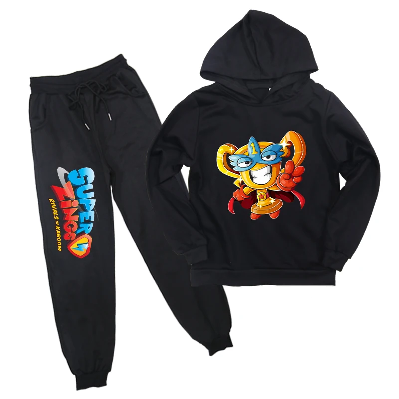 Новый детский черный Свитшот брюки костюм супердизайн худи детская повседневная