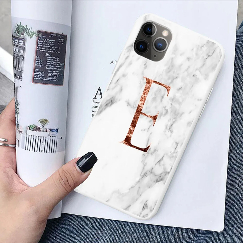 TPU Начальная Буква A B конфетный белый мягкий ТПУ чехол для iPhone 11 Pro MAX 6 7 8Plus XR XS X пользовательское имя сочетание белый чехол под мрамор - Цвет: TPU