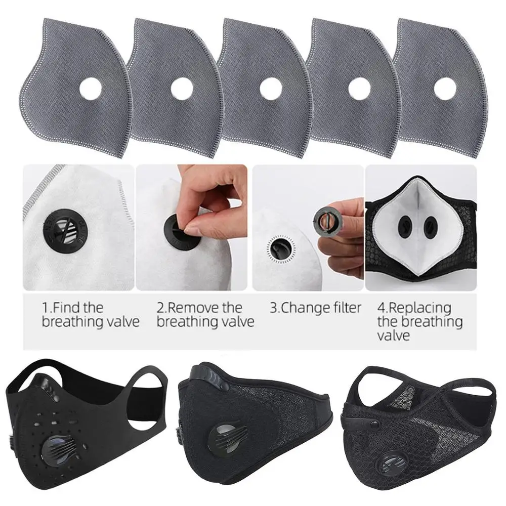 

8 pcs/lot 5 Layers PM 2.5 Filter Paper Cycling Face Mouth Masks Activated Carbon Respirator Filters For Adult Mouth Mask