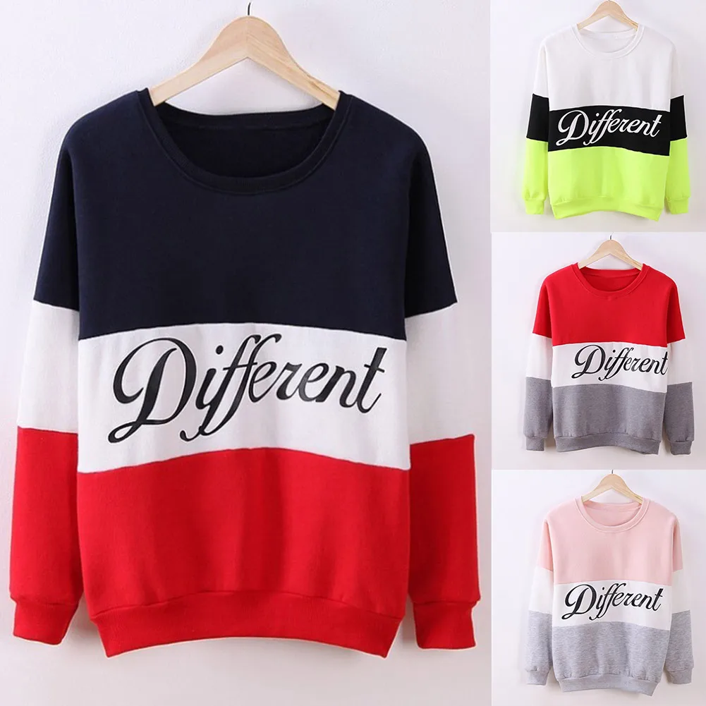 

Women Crewneck Long Sleeve Sweatshirt Color Patchwork Pullover Tops XRQ88
