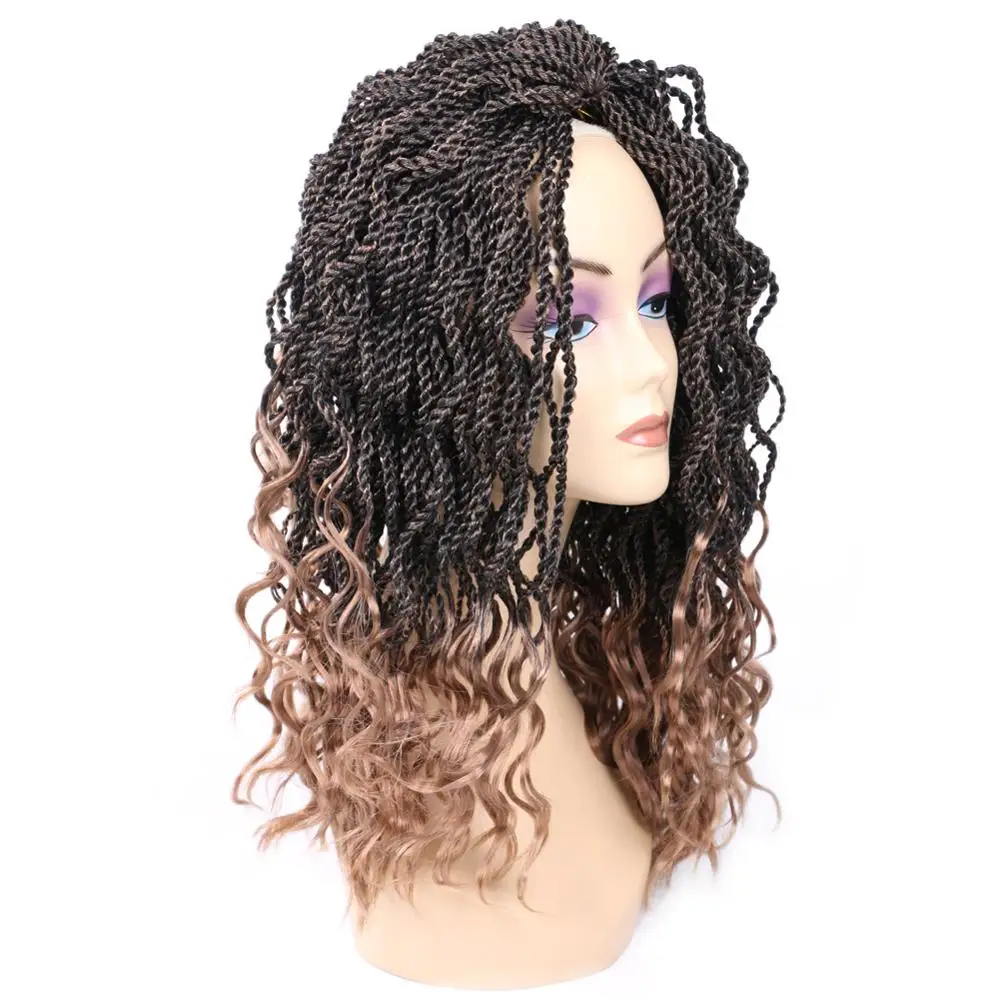 DAIRESS 14&quot Wavy Senegalese Twist Hair With Curly Ends Crochet Braids Synthetic Braiding Extensions |