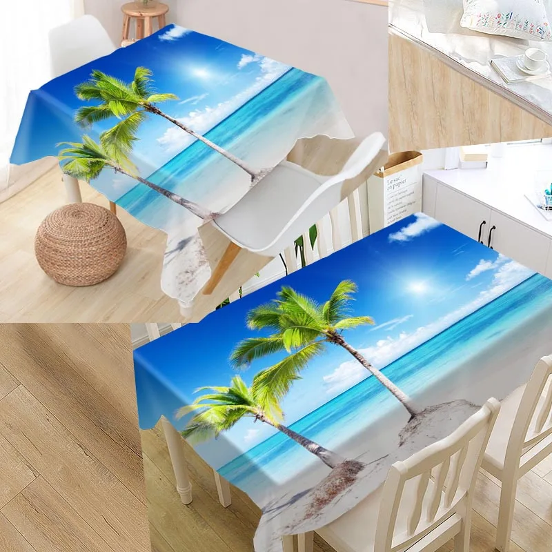 

Custom Beaches Nature Sea Table Cloth Oxford Fabric Rectangular Waterproof Oilproof Table Cover Family Party Tablecloth