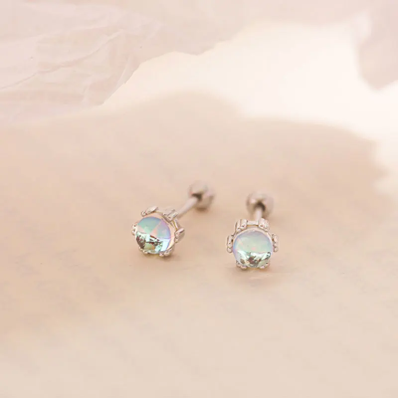 

925 Sterling Silver Cute Small Opal Stud Earrings Simple Fashion Romantic Geometric Piercing Earring Graceful Wedding Jewelry