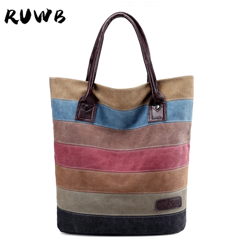 

Женская Полосатая Холщовая Сумка RUWB для отдыха, модель 2020 года, модная вместительная сумка через плечо для молодых девушек, женская сумка-то...