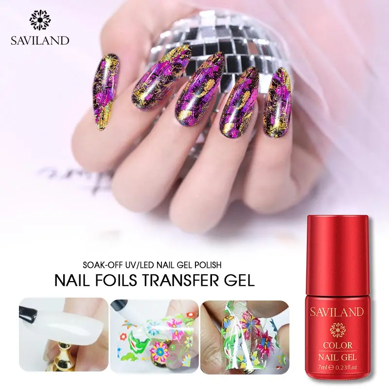 Переводная Фольга для ногтей SAVILAND наклейки лак цветной профессиональный УФ Гель