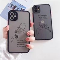 phone case for iphone 13 12 mini 11 pro max 7 8 plus x xr xs max se2 abstract art line couple motto phrase black hard back cover
