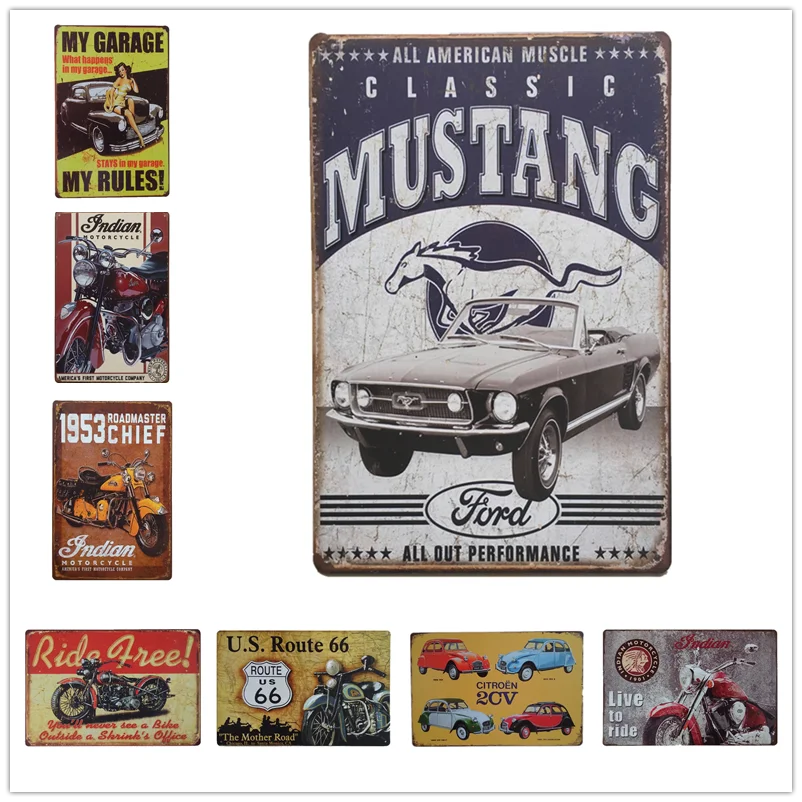 

Shabby Chic MOTOR CAR Metal Sign Plaque Metal Vintage Garage Poster Decor Retro Pin-up Motorcycle Iron Painting Tin Signs