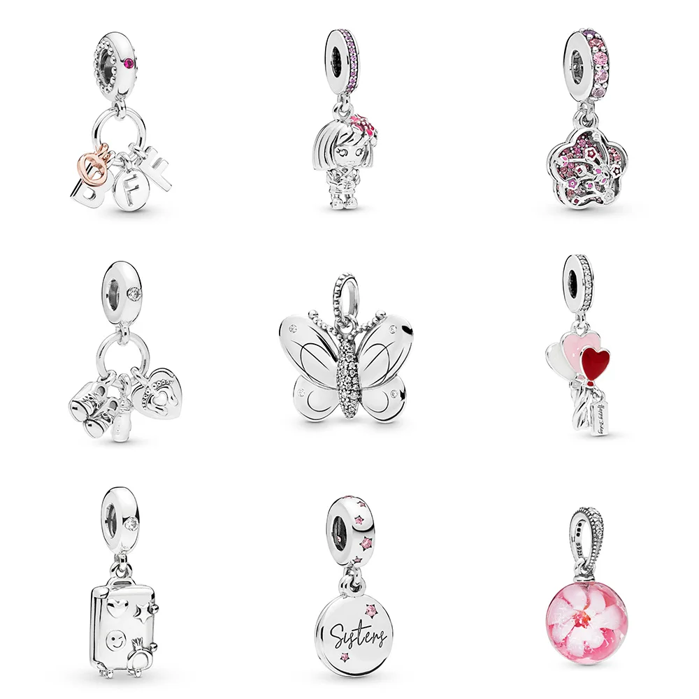 

Original 925 Sterling Silver Beads Pendant Butterfly Suitcase White Flower For Women Diy Pandora Charm Bracelet Necklace