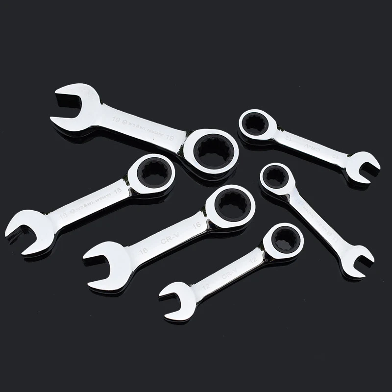 

8-19mm Short Handle Ratchet Handle Wrench CR-V Combination Wrenches Quick Open Spanner Auto Repair Tools 1pcs