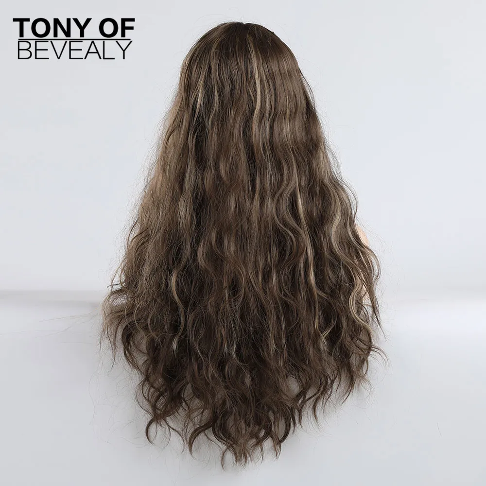 Синтетические длинные волнистые афро натуральные волосы парики с челкой для