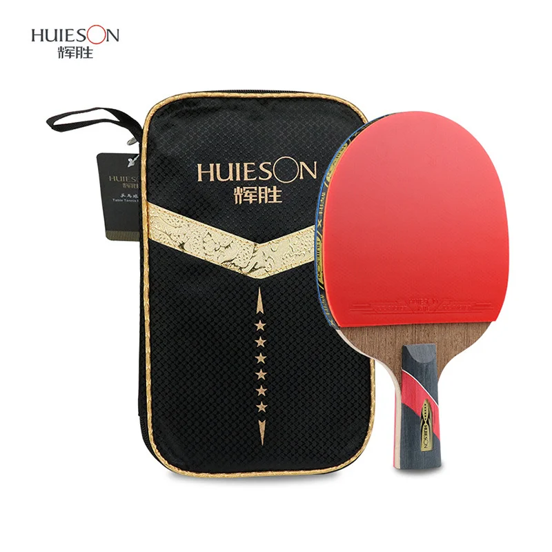 

Professional HUIESON Table Racket Short Long Handle Carbon Blade Rubber With Double Face Pimples In Ping Pong Rackets With Case