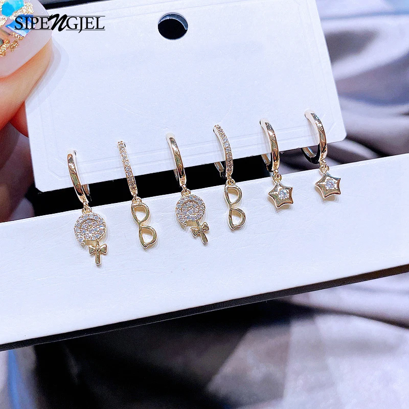 

SIPENGJEL Fashion 6 Piece Set Punk Geometric Star Earrings For Women Piercing Huggies Earrings For Women Hoops Jewelry Gift