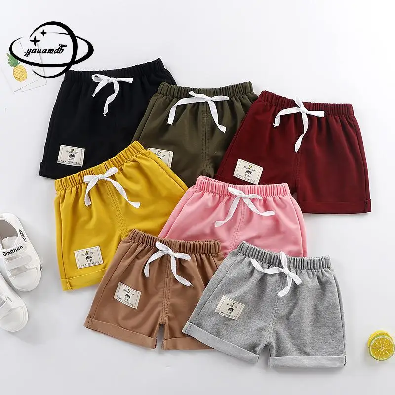 2-7y Kids Casual Shorts Summer Boy Girl Short Pants Elastic Waist Loose Solid Color Soft Comfortable Children Clothes Hy10