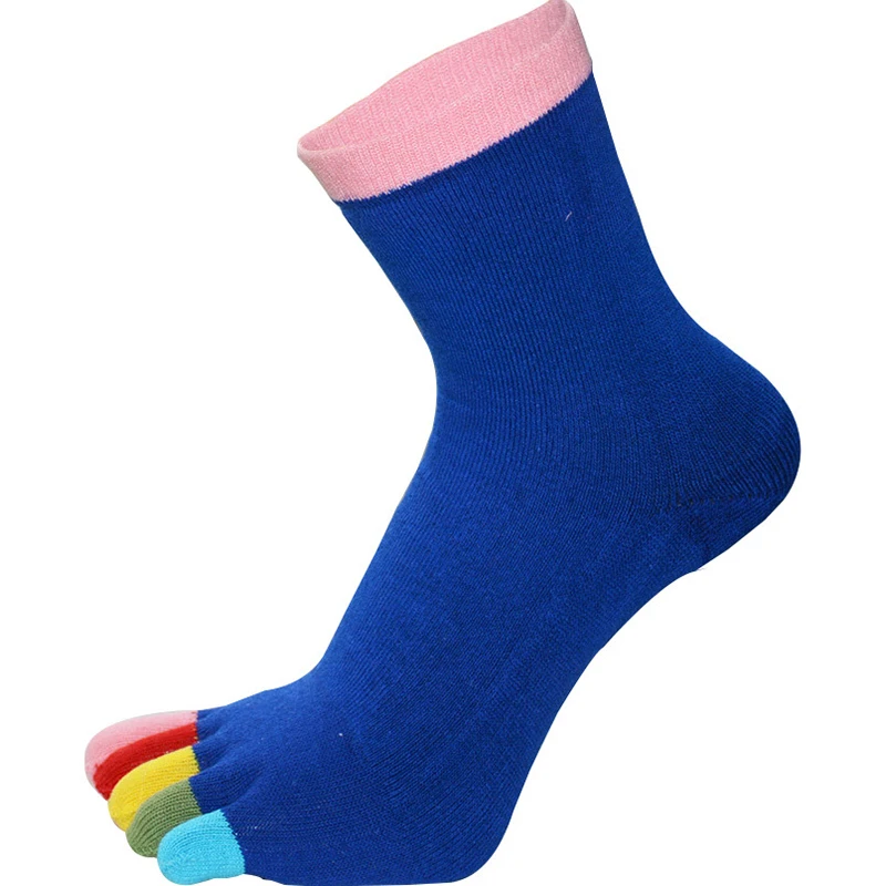 

2021 Happy Patchwork Lady Toe Separator Socks Women Colorful Tide Five-finger Socks Medium-high Tube Warmth Thick Terry WSC005