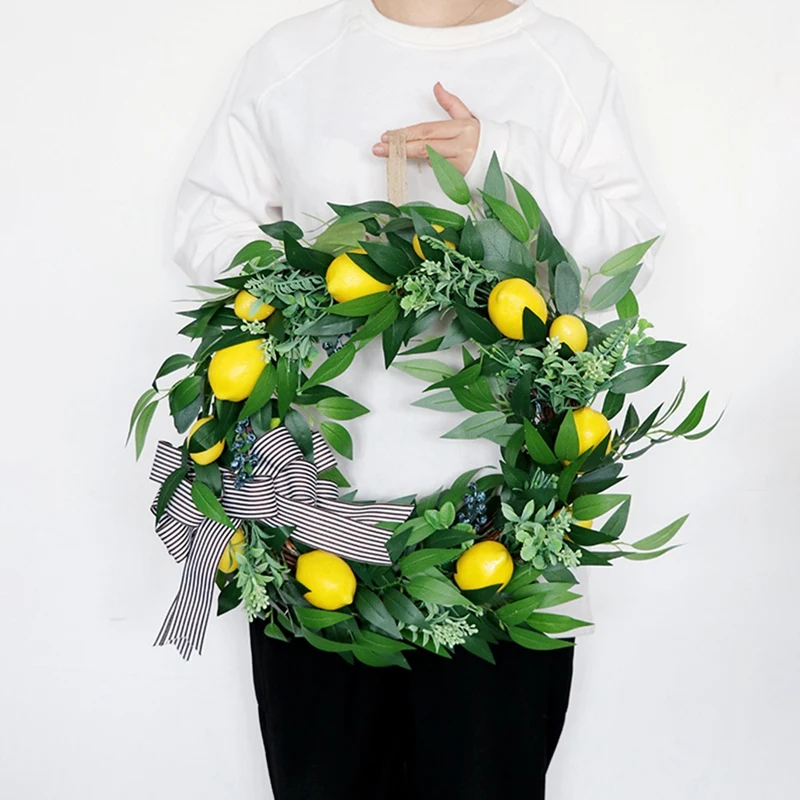 

Artificial Lemon Fruit Wreath Spring Summer Wreath for Front Door Window Wall Wedding Party Office Home Decoration