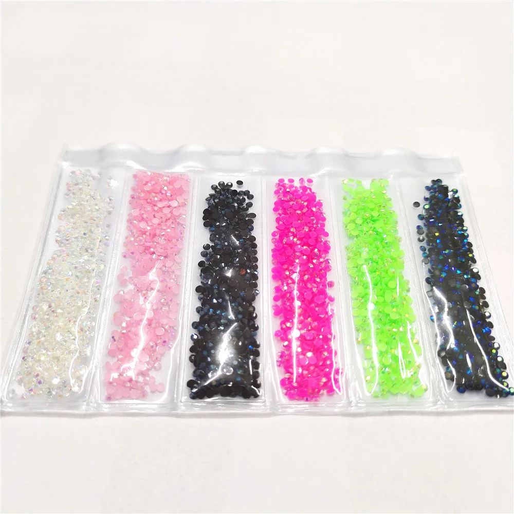 

3600 шт. 2 мм AB желейные Стразы для ногтей из смолы с плоским основанием красочные блестящие подвески аксессуары «сделай сам» 3D украшения для н...