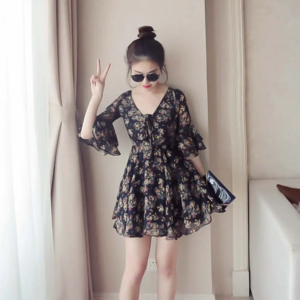 Удобное платье для путешествий женские пляжные черные платья с v образным