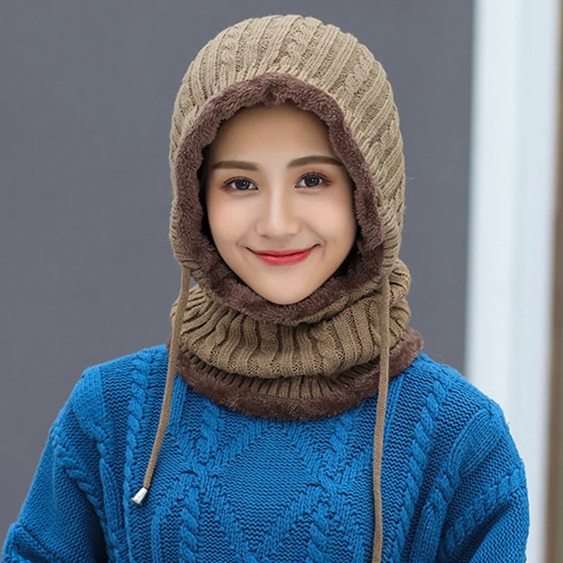 

3 In 1 Unisex Winter Knitted Beanie Hat Women Warm Fleece Lining Cap Scarf New