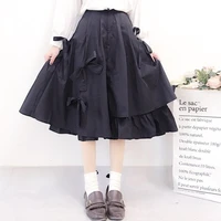 2021 preppy style japanese harajuku kawaii skirts cute y2k women women lolita tutu skirt mori girl gothic black bow tiered skirt
