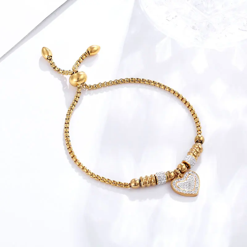 Браслет женский с шармами в виде сердца из циркония регулируемый размер |