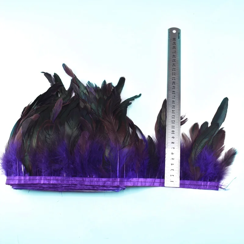 purple 1 метр натуральный петух перья отделка бахрома для рукоделия plumas 13-18 см черные перья ленты DIY швейная одежда вечерние украшения - Цвет: purple
