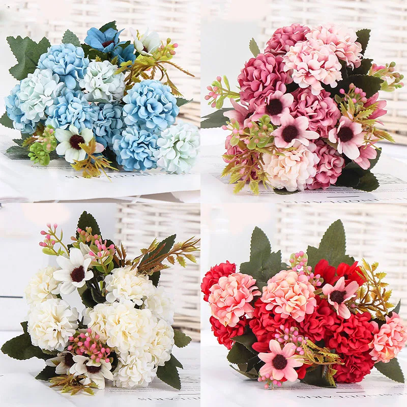 

DIY Party Decoration Hydrangea Silk Artificial Flowers Bridal hand Wedding Fake Flowers Bouquet Festival Supplies Home Decor