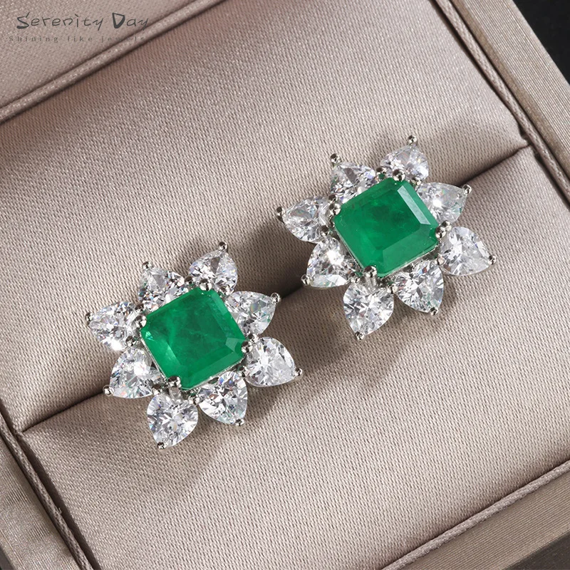 

Serenity Day 8*8MM Oval Flower Sparkling Zircon Tanzanite Ruby Emerald Ear Stud Earrings for Women Party Wedding Jewelry Gifts