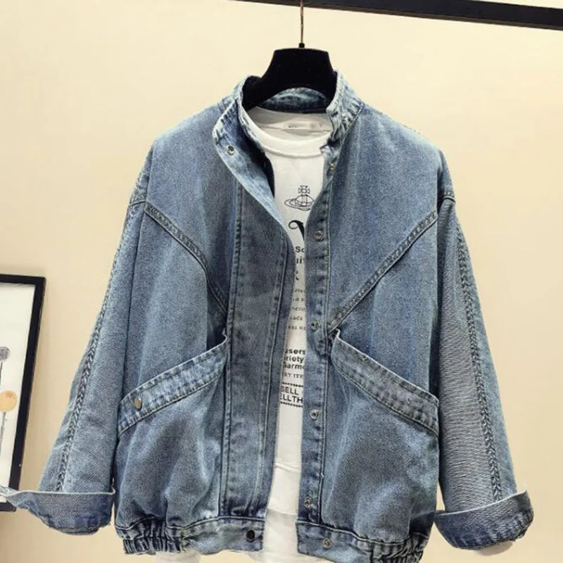 

2020 New Denim Jacket Women's Short Single-Breasted Bat Sleeve Big Pocket Loose Casual Windbreaker Autumn Winter Tooling A937