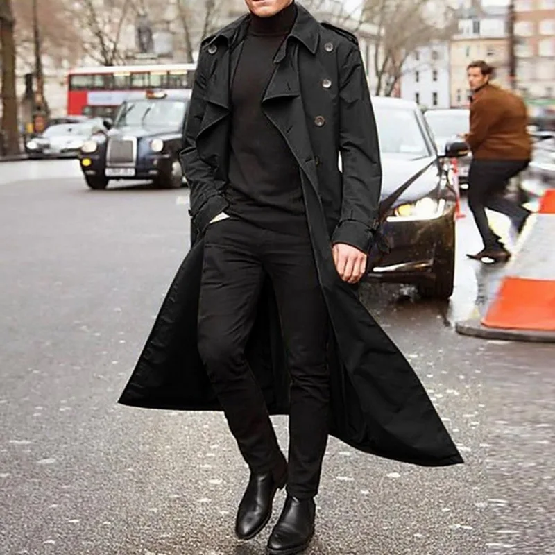 

Long Slim Men's Trench Coat Double-breasted Lapel Trench Coat