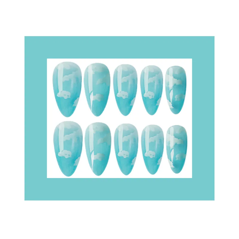 

TXD Fake nail DIY 24pcs/set of blue sky and white cloud pattern design nail tool French full coverage fake nail glue