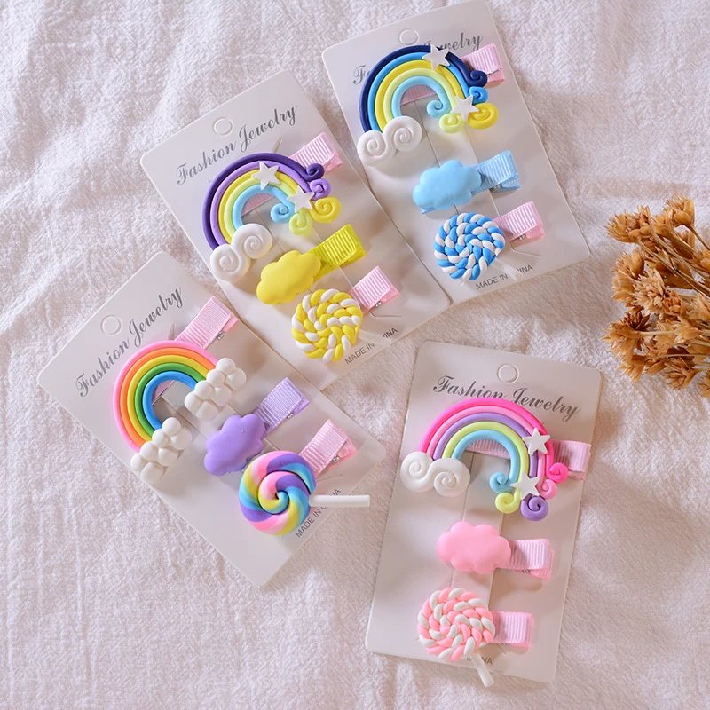 

3pcs Baby Girls Hairpin Cartoon Rainbow Cloud Lollipop BB Clip Colorful Baby Hairpins Kids Hairgrip Girl Hair Accessories