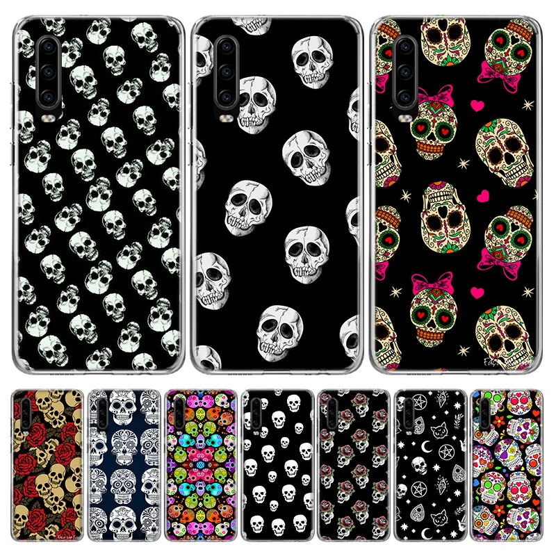 

Flower Skull Phone Case Funda For Huawei P30 Lite P20 P40 Pro P10 Mate 10 20 Lite 30 P Smart Z 2019 Cover Coque