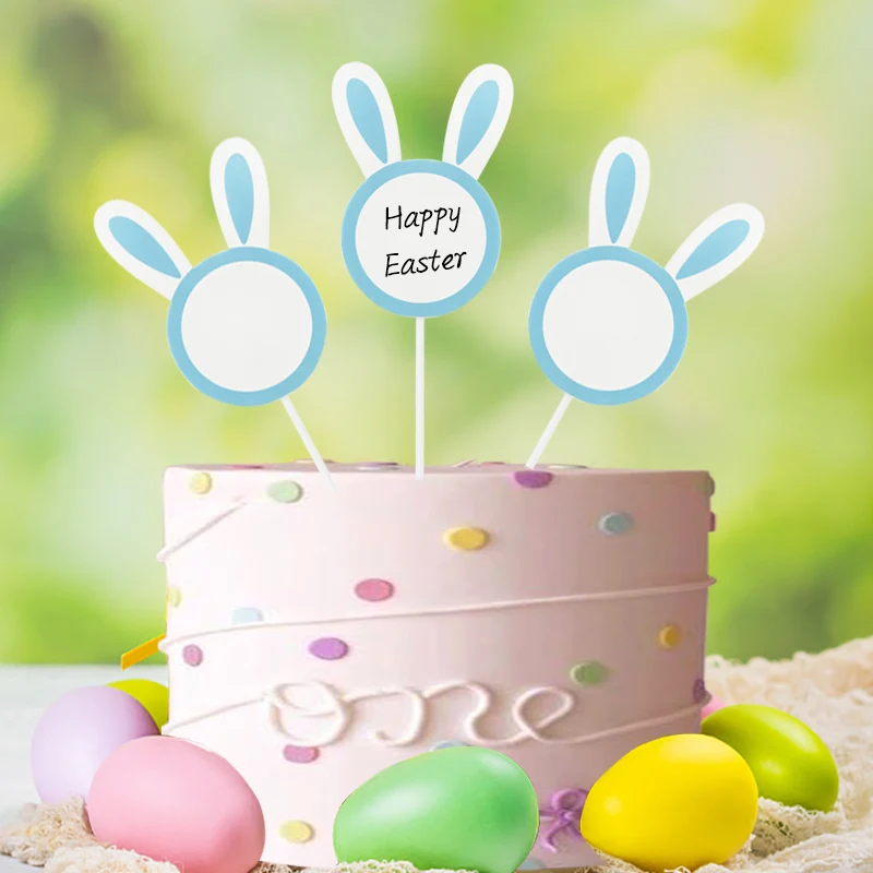

20pcs Easter Bunny Long Ears Rabbit Shape Cupcake Cake Toppers Picks Kids Birthday Party Decoration Supplies Message Cake Flag