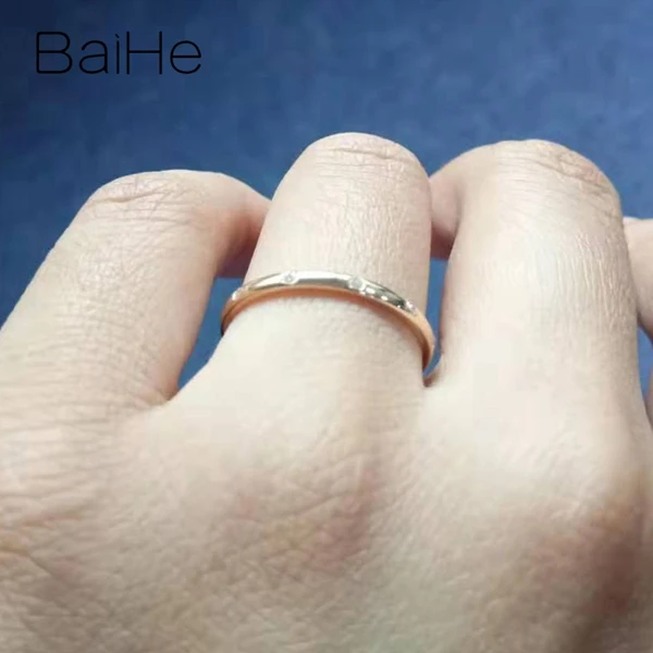 BAIHE Твердое 18 к Желтое золото(AU585) 0.06ct сертифицированное H/SI круглое кольцо с натуральными бриллиантами для помолвки для женщин, модное Ювелирное кольцо