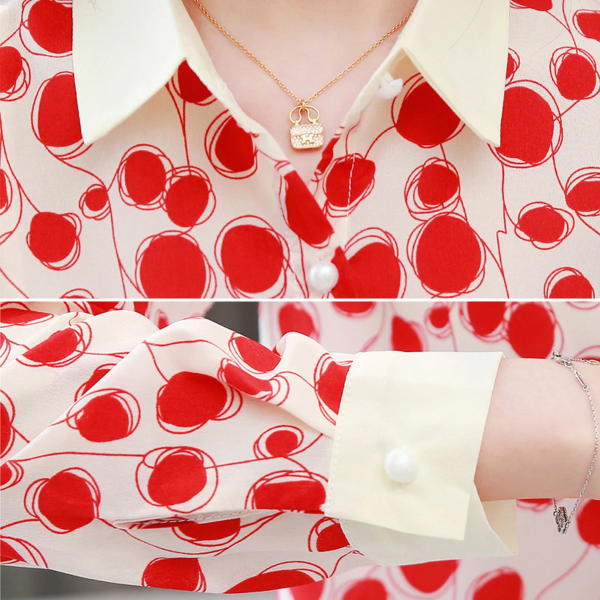 

Chiffon Shirts Women Blouses Polka Dot Print Turndown Collar Long Sleeve Tops 2021 Spring Elegant Chic Female Clothing #H15