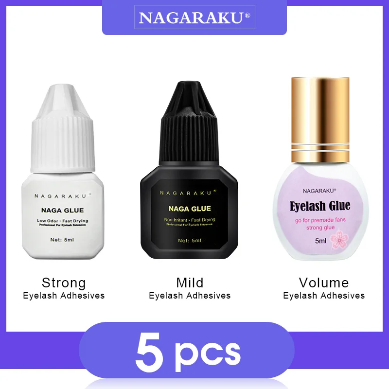 NAGARAKU, 5 мл,, 5 шт./партия, низкий запах, без запаха, без моделирования, клей для наращивания ресниц, мягкий клей для ресниц, клей для ресниц