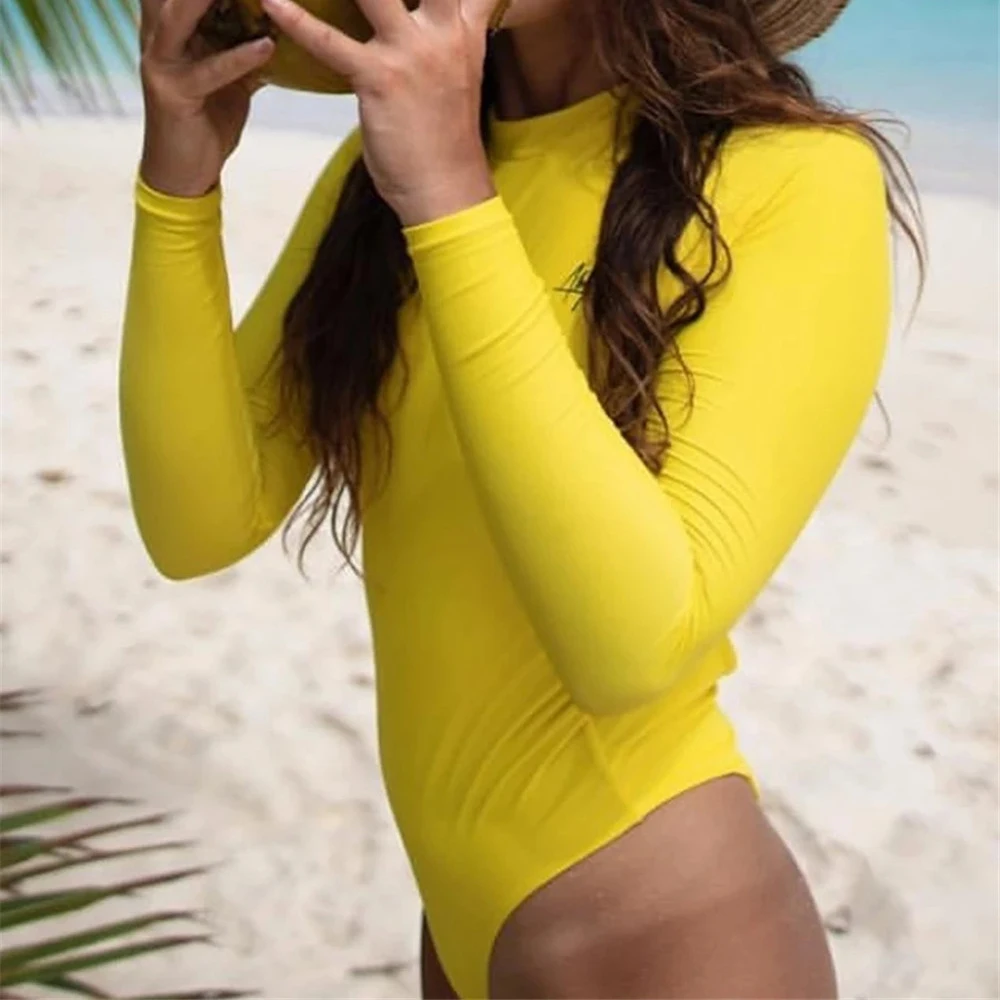 Пикантный слитный купальник с длинным рукавом Женский однотонный монокини пуш