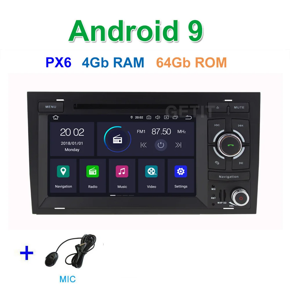 PX6 4G-RAM 64G-ROM DSP 64G PX6 Android 9 автомобильный DVD плеер стерео радио gps навигации для Audi A4 B6 B7 S4 B7 B6 RS4 B7 SEAT EXEO - Цвет: PX6 4G-RAM 64G-ROM