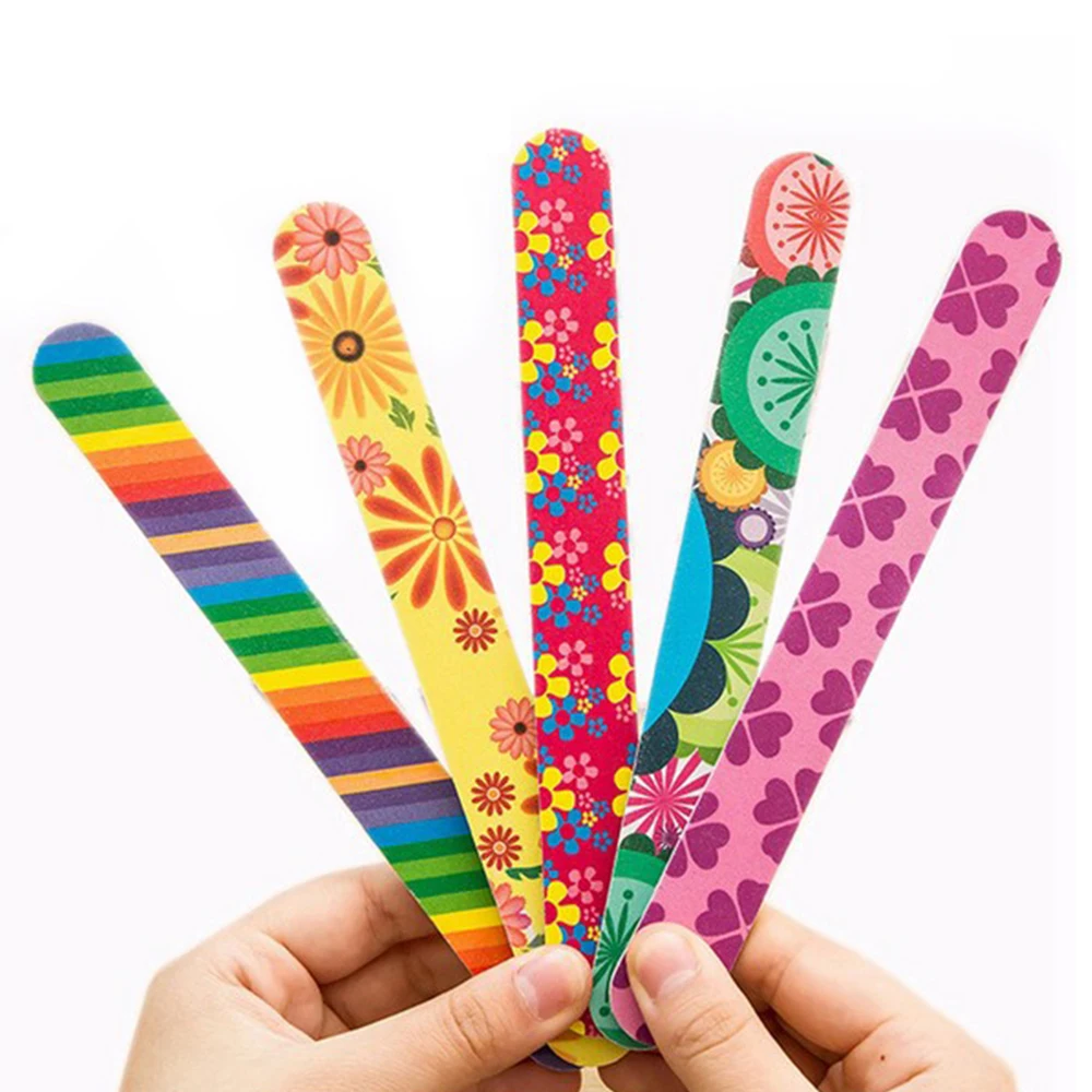

Set of 5 Colorful Floral Print Nail Files Double Sided Durable DIY Art Manicure
