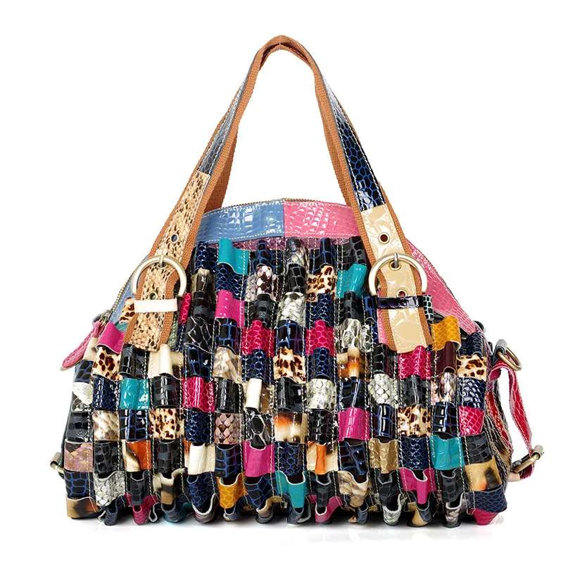 New Leather Multi-Color Contrasting Cool Trendy Bag Women's Handbag Women's Messenger Bag Vintage Multicolore Splicing