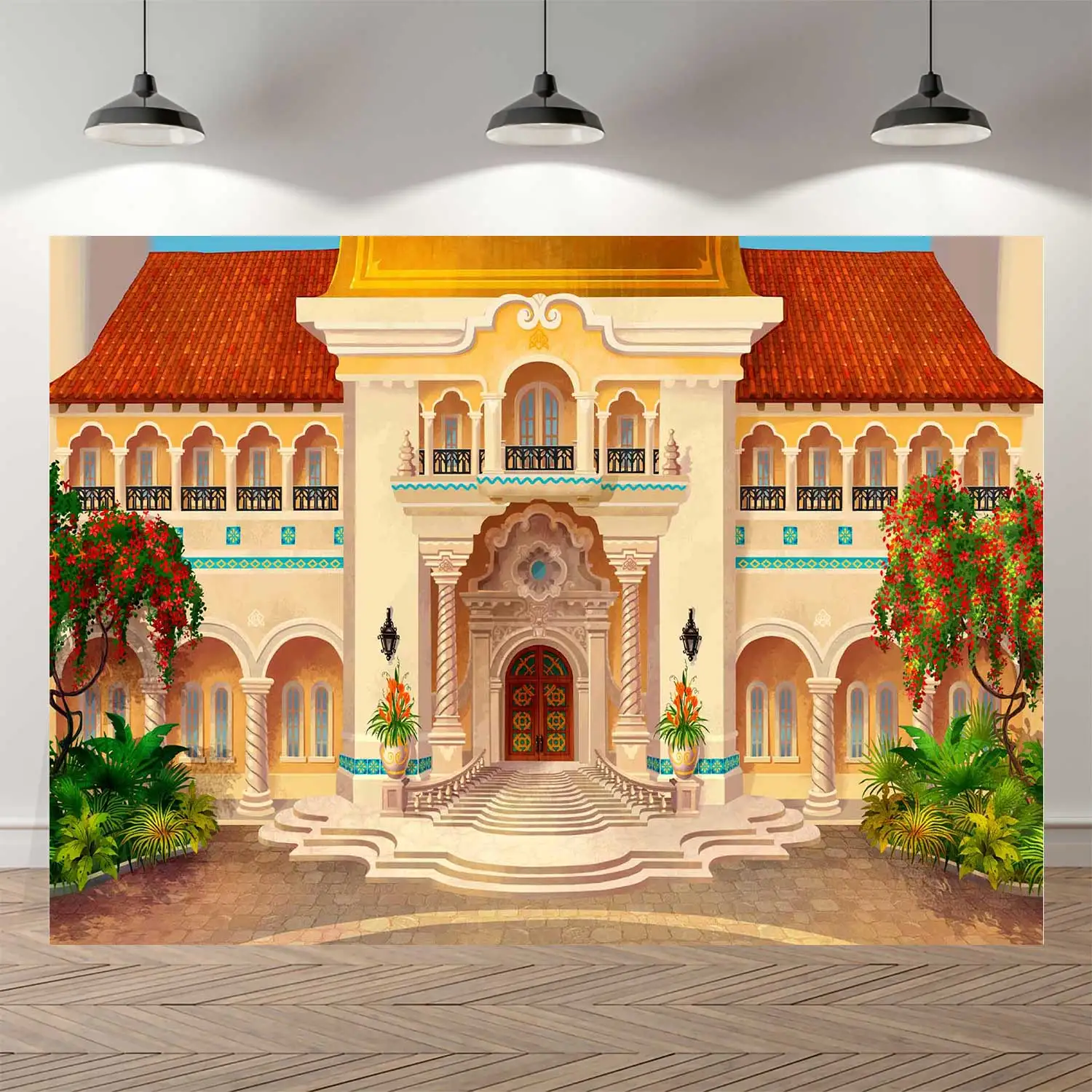 

Тонкий Виниловый фон для детской фотосъемки с изображением авалора, Елены, дворца, входа, арки, крыльца, профессиональный студийный фон для ...