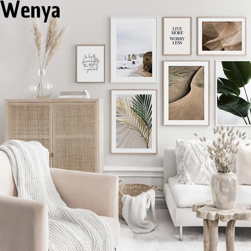 

Canvas Painting Vintage Palm Leaf Landscape Poster Quotes Nordic Art Print Modern Scandinavian Wall Picture Living Room Decor