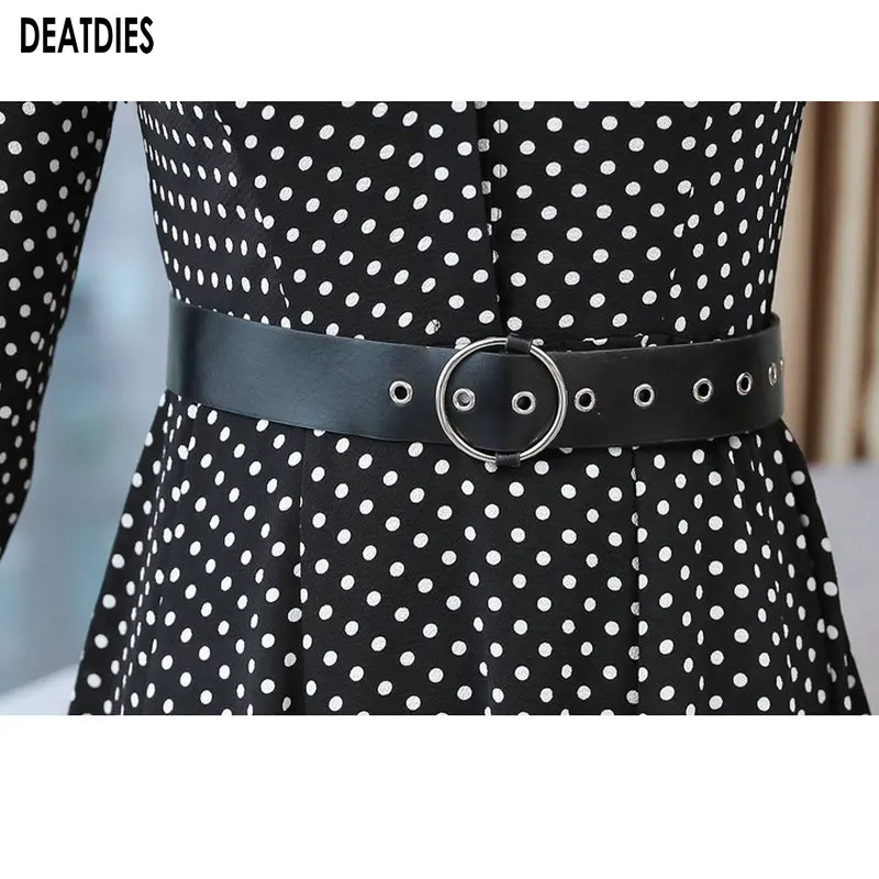 

Women 2019 Elegant Fashion Dress Female Long Sleeve Bow Neck Dot Sashes Woman Dress Clothing Autumn Winter Lady Office Dresses