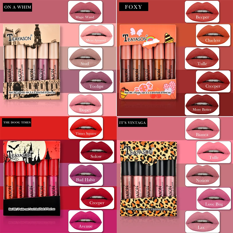 

5Pcs/Set Waterproof Lipstick Sexy Vampire Lip Stick Matte Velvet Lipsticks Lips Makeup Cosmetics Labiales Matte