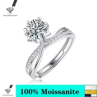 100 925 sterling silver 1ct vvs1 d color moissanite wedding anniversary womens moissanite ring adjustable ring