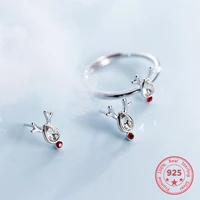 creative 925 sterling silver jewelry cute christmas deer zircon stud earrings ring set for women fashion christmas present