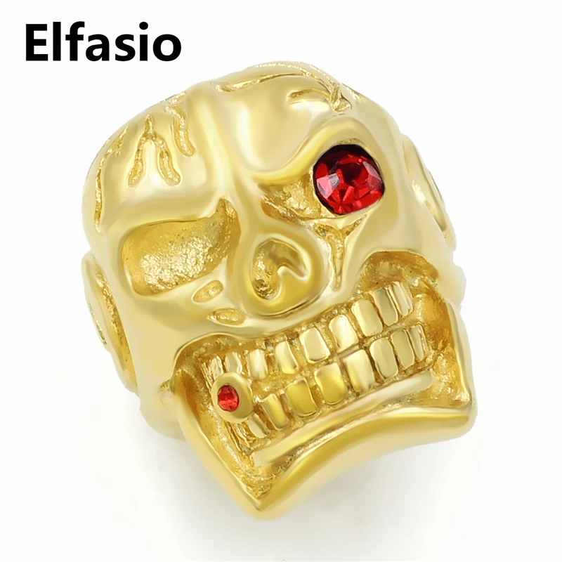Мужское Золотое кольцо из нержавеющей стали с большим черепом