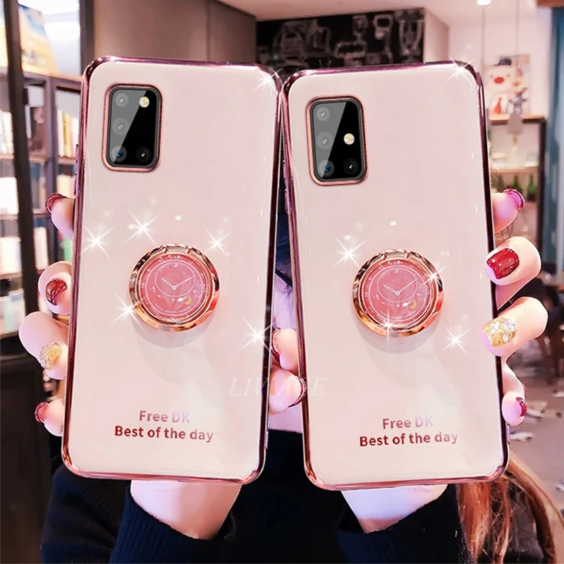 

Plating Ring Holder Silicone Phone Case For Samsung Galaxy A32 A52 A72 4G 5G A51 A71 A21S A31 A12 A42 A50 A40 A70 A7 2018 Cover