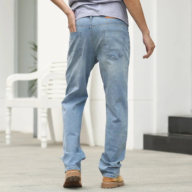 Summer Thin Section Men Jeans Straight Large Size Loose Elastic High Street Denim Pants Light Blue Streetwear Hip Hop Jeans